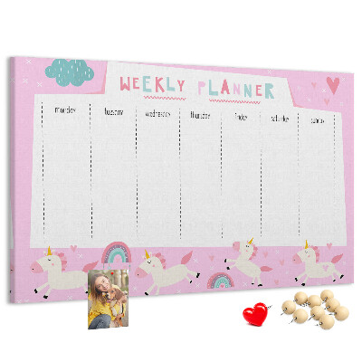 Wochenplaner mit Einhorn- und Regenbogen-Motiv aus Kork