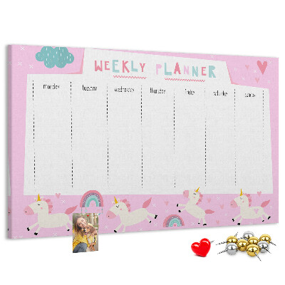 Wochenplaner mit Einhorn- und Regenbogen-Motiv aus Kork