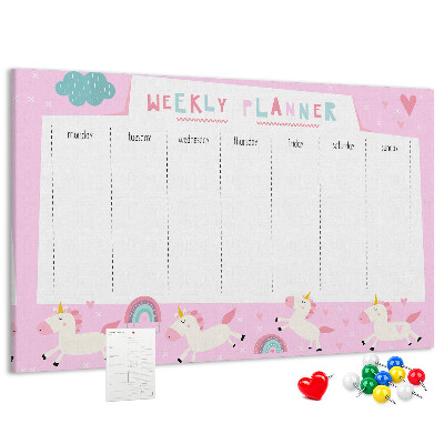Wochenplaner mit Einhorn- und Regenbogen-Motiv aus Kork
