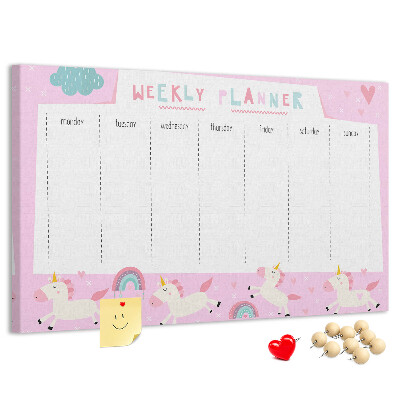 Wochenplaner mit Einhorn- und Regenbogen-Motiv aus Kork