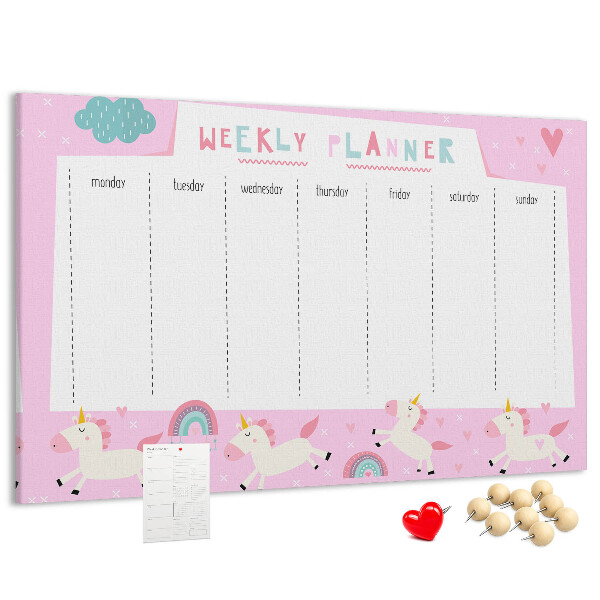 Wochenplaner mit Einhorn- und Regenbogen-Motiv aus Kork