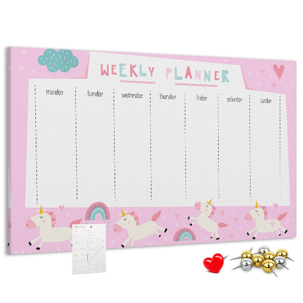 Wochenplaner mit Einhorn- und Regenbogen-Motiv aus Kork