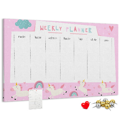 Wochenplaner mit Einhorn- und Regenbogen-Motiv aus Kork