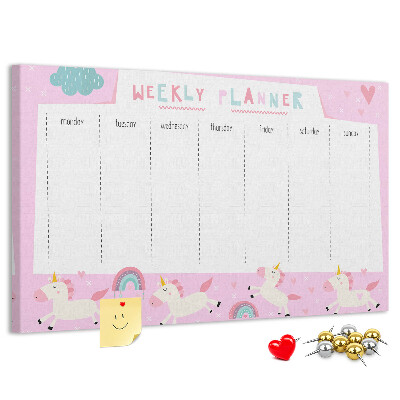 Wochenplaner mit Einhorn- und Regenbogen-Motiv aus Kork