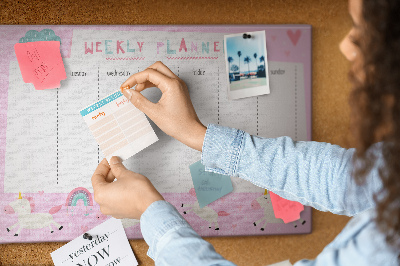 Wochenplaner mit Einhorn- und Regenbogen-Motiv aus Kork