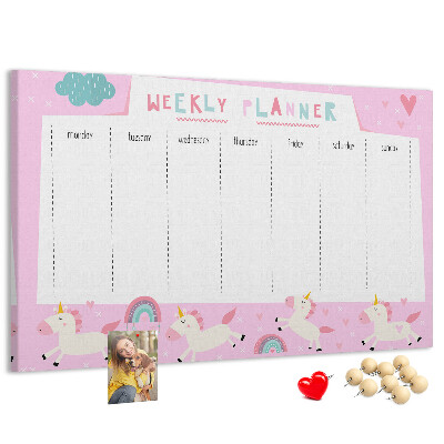 Wochenplaner mit Einhorn- und Regenbogen-Motiv aus Kork