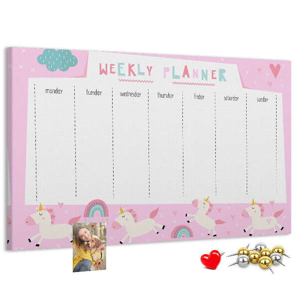 Wochenplaner mit Einhorn- und Regenbogen-Motiv aus Kork