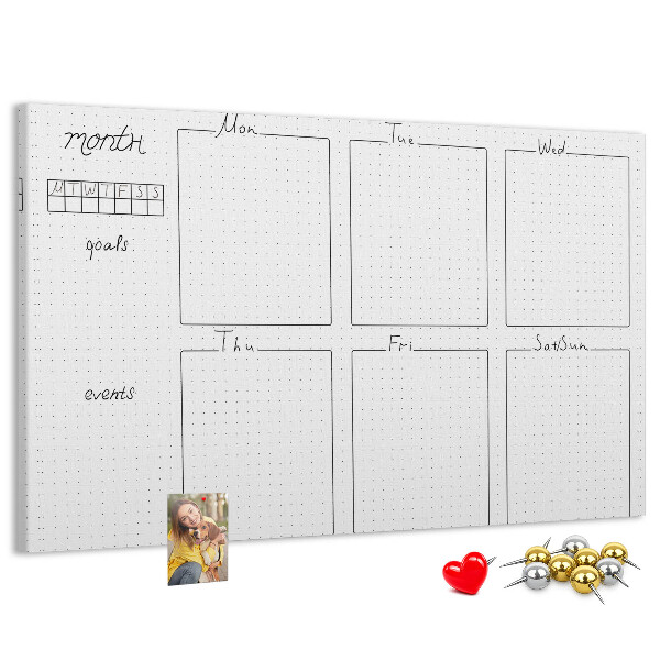 Planer mit Raster und Korkrückwand zur Organisation Ihrer Zeit
