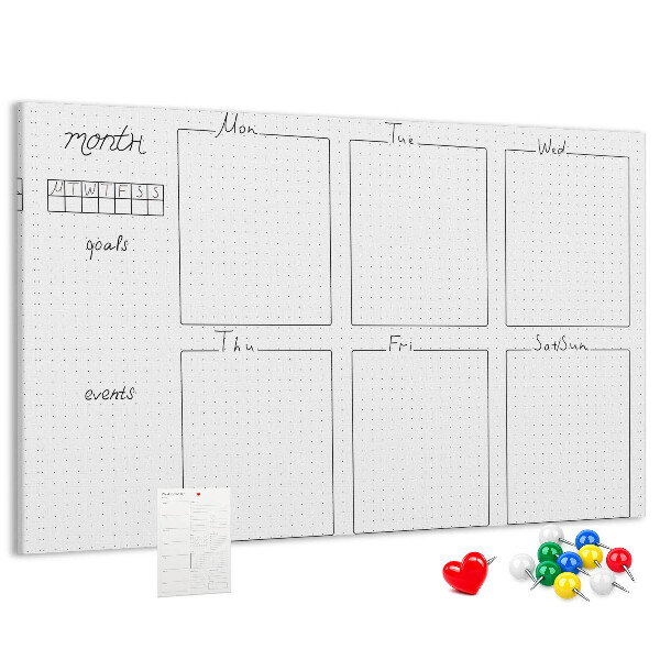 Planer mit Raster und Korkrückwand zur Organisation Ihrer Zeit