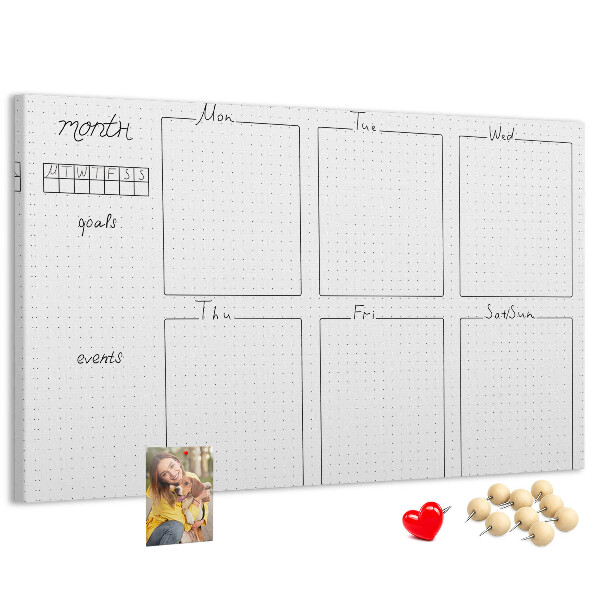 Planer mit Raster und Korkrückwand zur Organisation Ihrer Zeit
