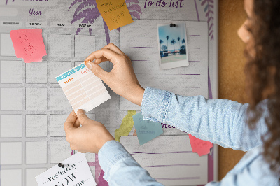 Korktafel Monatskalender mit tropischem Pflanzenmotiv