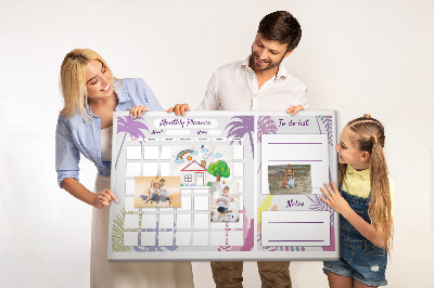 Korktafel Monatskalender mit tropischem Pflanzenmotiv