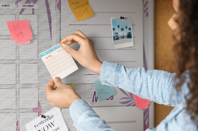 Korktafel Monatskalender mit tropischem Pflanzenmotiv