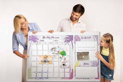 Korktafel Monatskalender mit tropischem Pflanzenmotiv