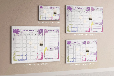 Korktafel Monatskalender mit tropischem Pflanzenmotiv