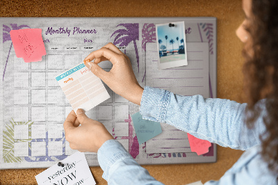 Korktafel Monatskalender mit tropischem Pflanzenmotiv