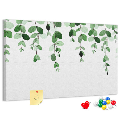 Kork-Pinnwand mit Motiv grüne Blätter in zartem Aquarellstil
