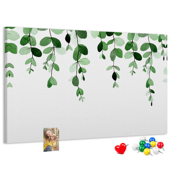 Kork-Pinnwand mit Motiv grüne Blätter in zartem Aquarellstil