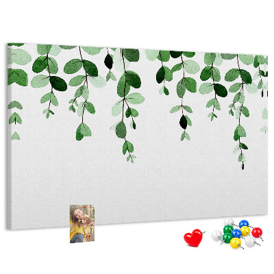 Kork-Pinnwand mit Motiv grüne Blätter in zartem Aquarellstil