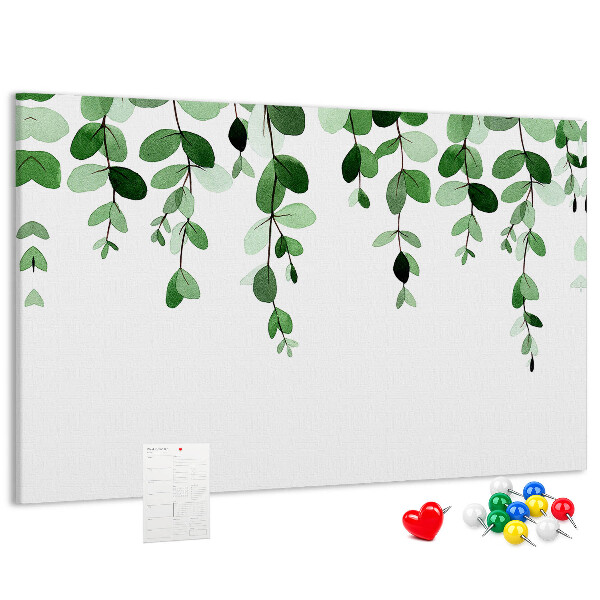 Kork-Pinnwand mit Motiv grüne Blätter in zartem Aquarellstil