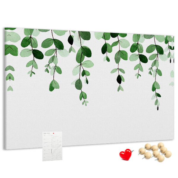 Kork-Pinnwand mit Motiv grüne Blätter in zartem Aquarellstil