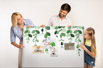 Kork-Pinnwand mit Motiv grüne Blätter in zartem Aquarellstil