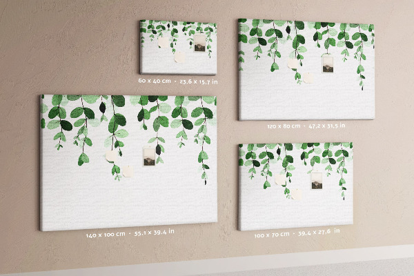 Kork-Pinnwand mit Motiv grüne Blätter in zartem Aquarellstil