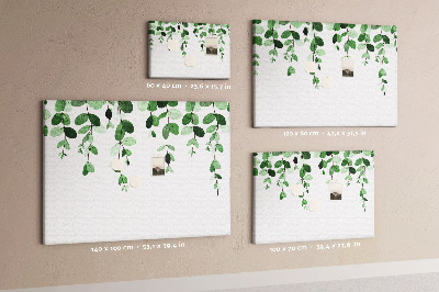 Kork-Pinnwand mit Motiv grüne Blätter in zartem Aquarellstil