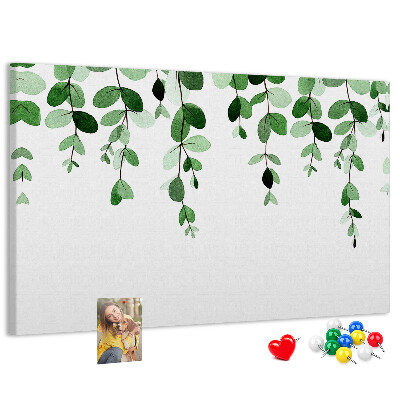 Kork-Pinnwand mit Motiv grüne Blätter in zartem Aquarellstil