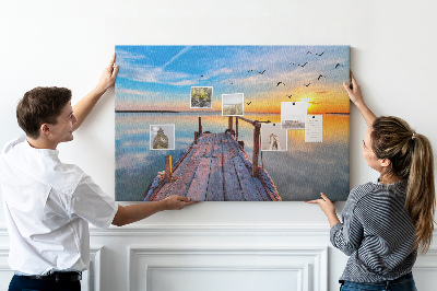 Bild mit Korkrückwand Sonnenuntergang über einem ruhigen See