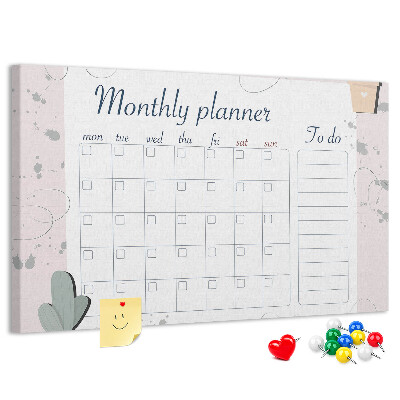 Korktafel mit Pflanzenmotiven als Monatsplaner