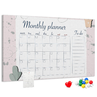 Korktafel mit Pflanzenmotiven als Monatsplaner