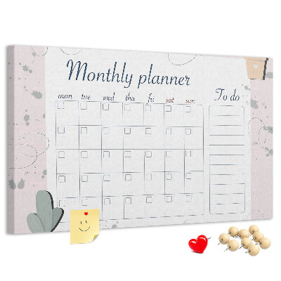 Korktafel mit Pflanzenmotiven als Monatsplaner