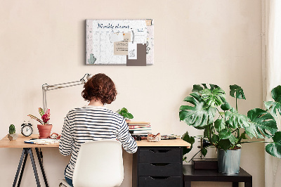 Korktafel mit Pflanzenmotiven als Monatsplaner