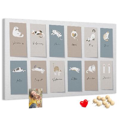 Kalender mit niedlichen Haustierillustrationen mit Korkrückwand