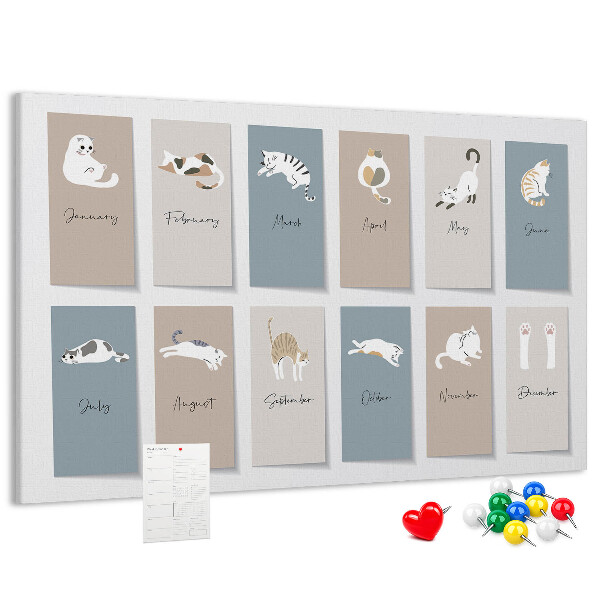 Kalender mit niedlichen Haustierillustrationen mit Korkrückwand