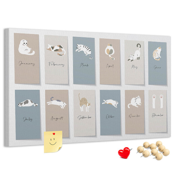 Kalender mit niedlichen Haustierillustrationen mit Korkrückwand