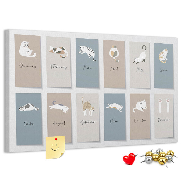 Kalender mit niedlichen Haustierillustrationen mit Korkrückwand
