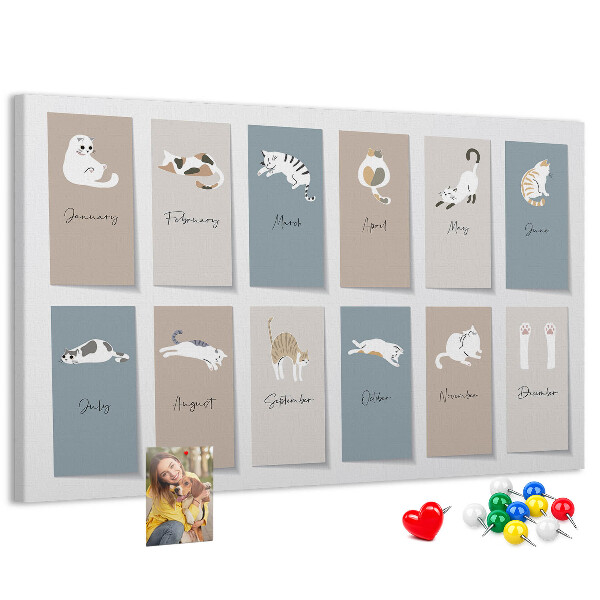 Kalender mit niedlichen Haustierillustrationen mit Korkrückwand