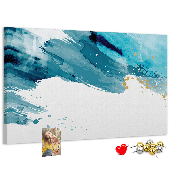 Korkbild blaue Wellen mit goldenen Akzenten