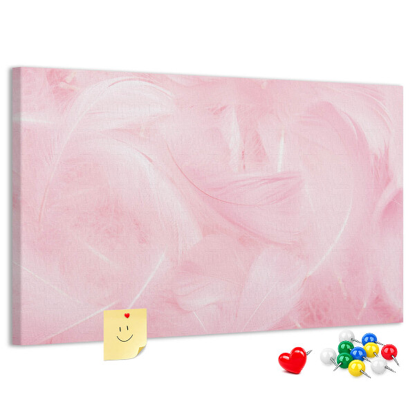 Bild mit Korkrückwand zarte rosa Federn im Hintergrund
