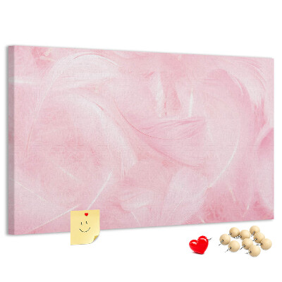 Bild mit Korkrückwand zarte rosa Federn im Hintergrund