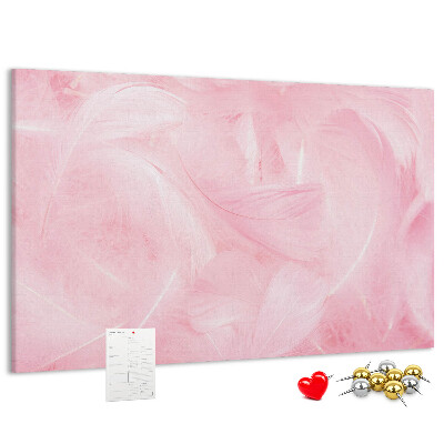 Bild mit Korkrückwand zarte rosa Federn im Hintergrund