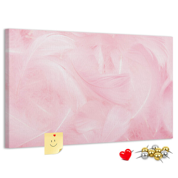 Bild mit Korkrückwand zarte rosa Federn im Hintergrund