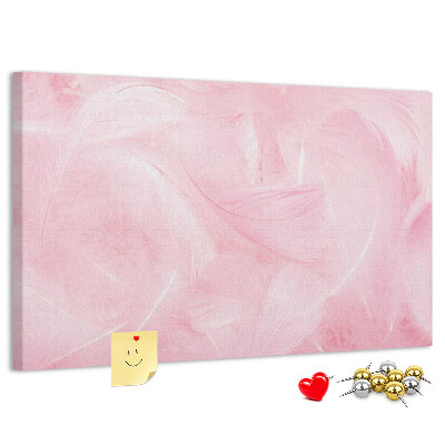 Bild mit Korkrückwand zarte rosa Federn im Hintergrund