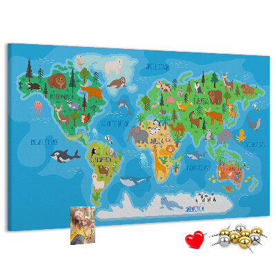 Kork-Weltkarte mit Tierillustrationen
