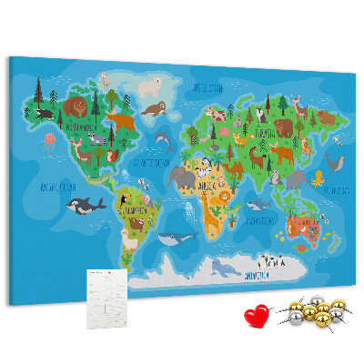 Kork-Weltkarte mit Tierillustrationen
