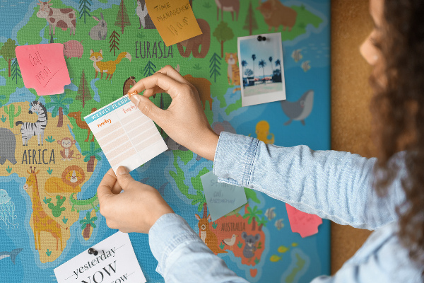 Kork-Weltkarte mit Tierillustrationen
