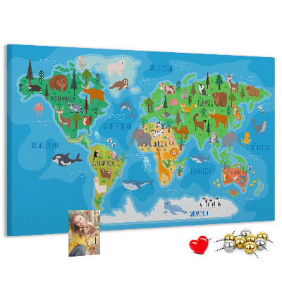 Kork-Weltkarte mit Tierillustrationen