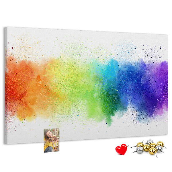 Korktafel mit bunten Blitzen in allen Regenbogenfarben